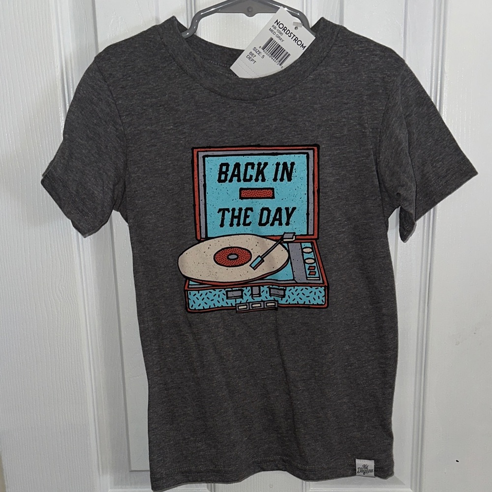 Kid Dangerous Gray Tee with Retro Record Player Design